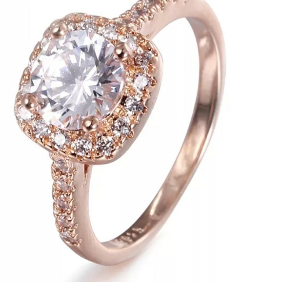 Rose Gold Round Brilliant Cut Halo Engagement Ring - Picture 7 of 8